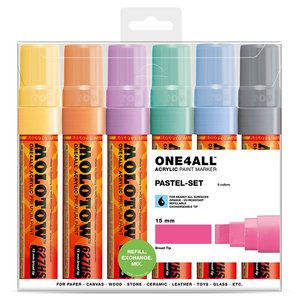 Akrylmarker One4All 15 mm 6 Pennor - Pastel