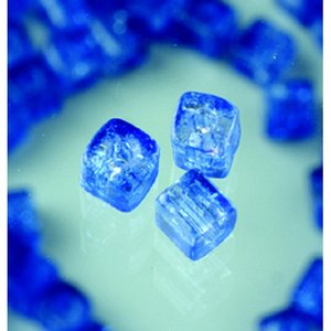 Glaspärlor kubformade krackelerade 4 x 4 mm - blå transparent