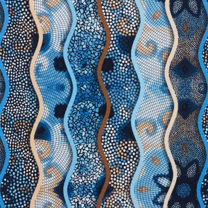 Mönstrad Trikå 150 cm - Mosaik Vågor Blå