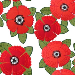 Mönstrad Trikå 150 cm - Zinnia Röda Blommor Vit 