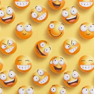 Mönstrad Trikå 160 cm - Emoji Fun Go Crazy Gul