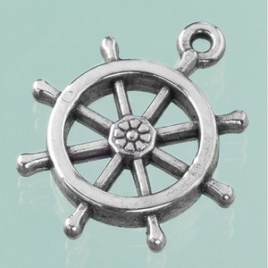 Plastamulett ø 27 mm - åldrat silver 4 st. skeppshjul