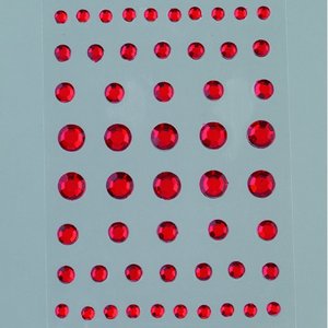 Strass akryl självhäftande 4 5 6 8 mm - röda 54-pack Rund