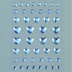 Strass akryl självhäftande 4 6 8 10 mm - ljusblå 46-pack Hjärta