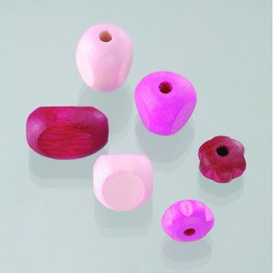 Träpärlor - rosamix 30 st. färg-form mix