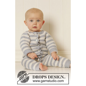 Baby Blues by DROPS Design - Baby Heldräkt Virk-mönster strl. 0/1 mdr